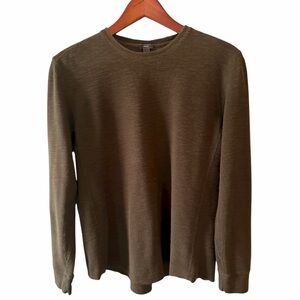 Vince Lightweight Waffle Knit Long Sleeve Top Brown Size L 100% Cotton